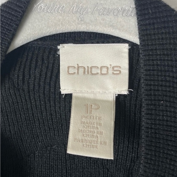 Chicos‎ Embellished Tonal Cardigan Knit Velvet Trim Beaded Black Womens 1P/M - Picture 3 of 9